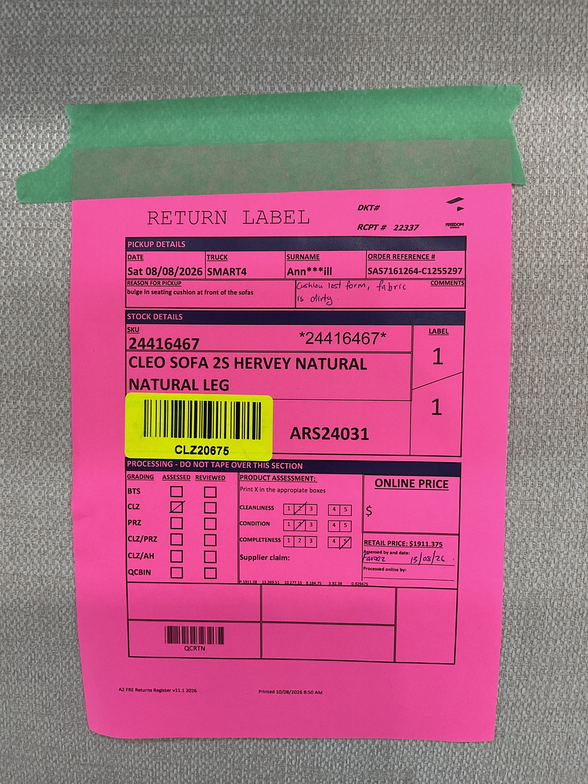 NZ CLZ20675 1 PCE CLEO SOFA 2S HERVEY NATURAL LEG
