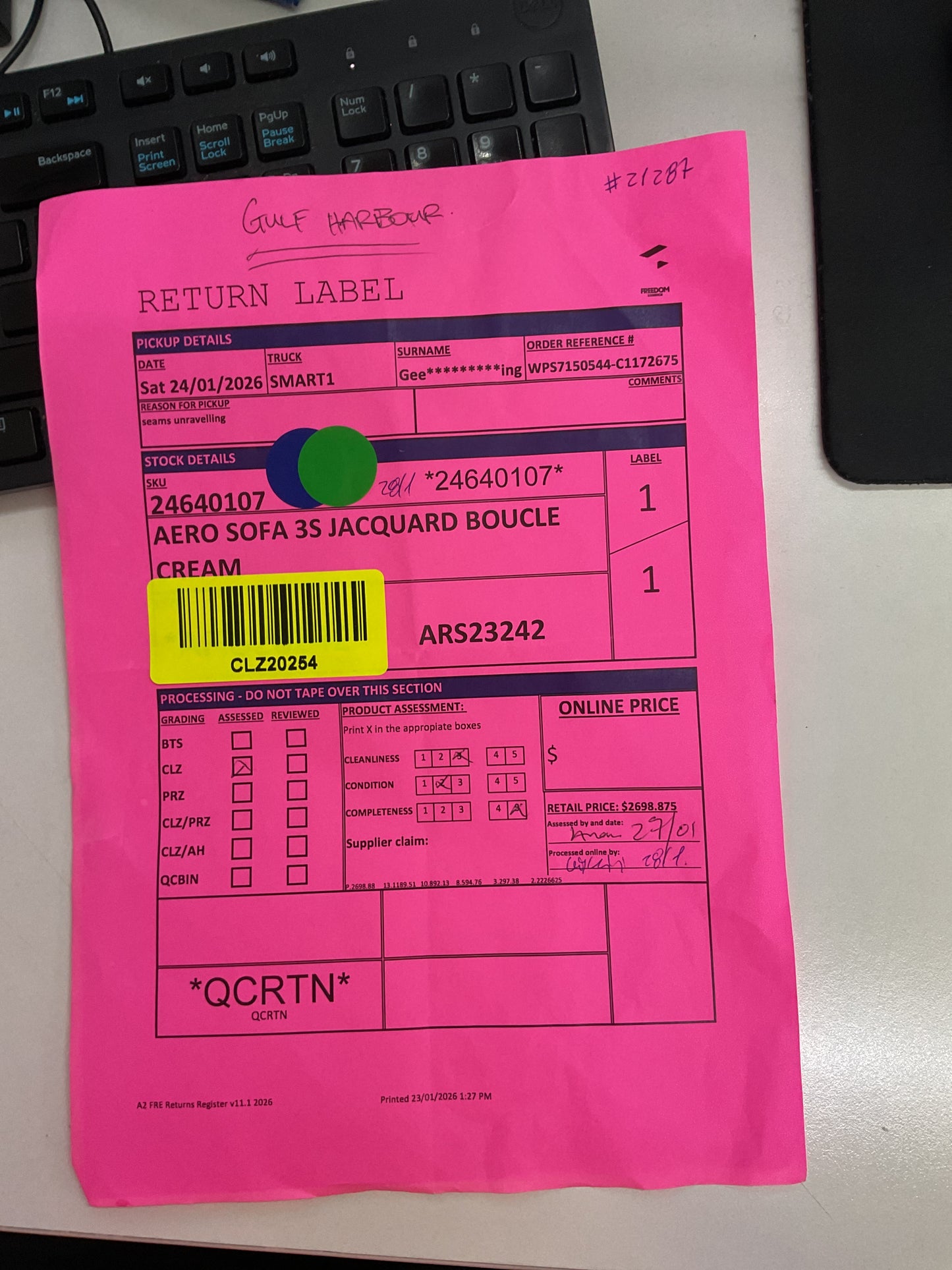 NZ CLZ20255| CLZ20254 Aero Sofa 3S Jacquard Boucle Cream