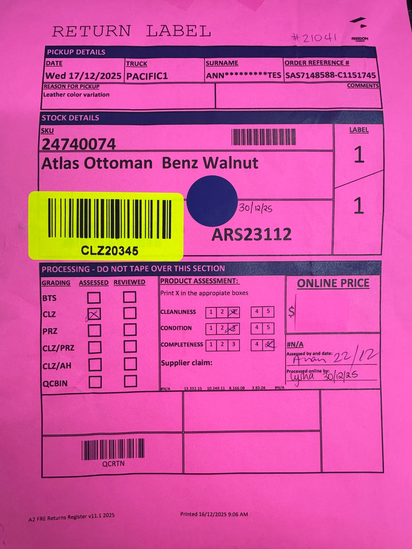 NZ CLZ20345 Atlas Ottoman Benz Walnut