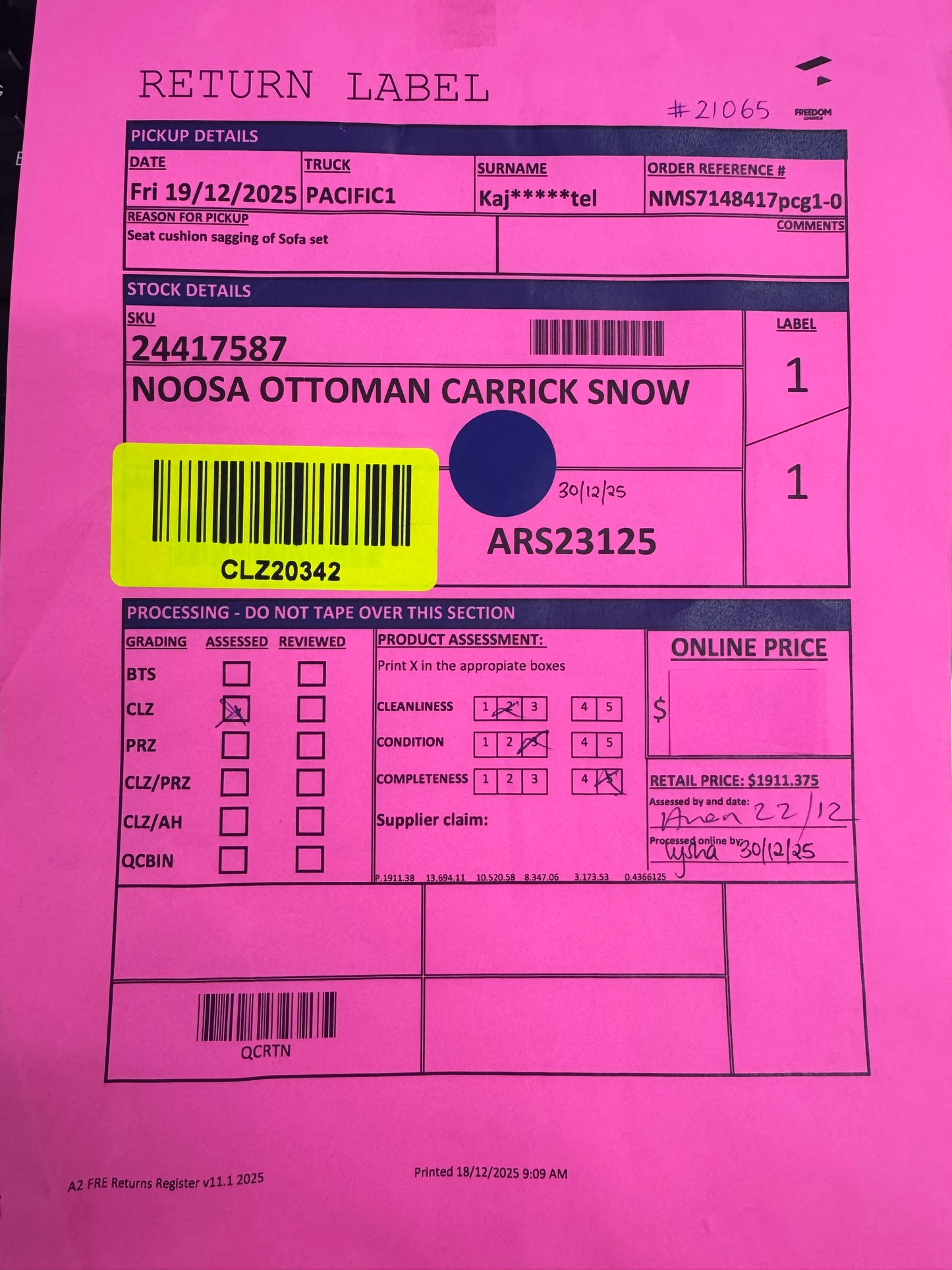 NZ CLZ20342 Noosa Ottoman Carrick Snow