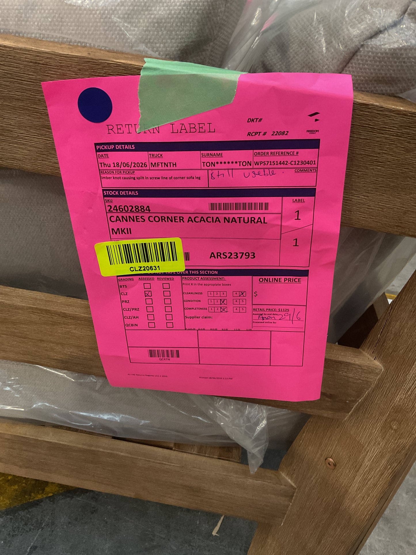 NZ CLZ20631 1 PCE CANNES CORNER ACACIA NATURAL MKII
