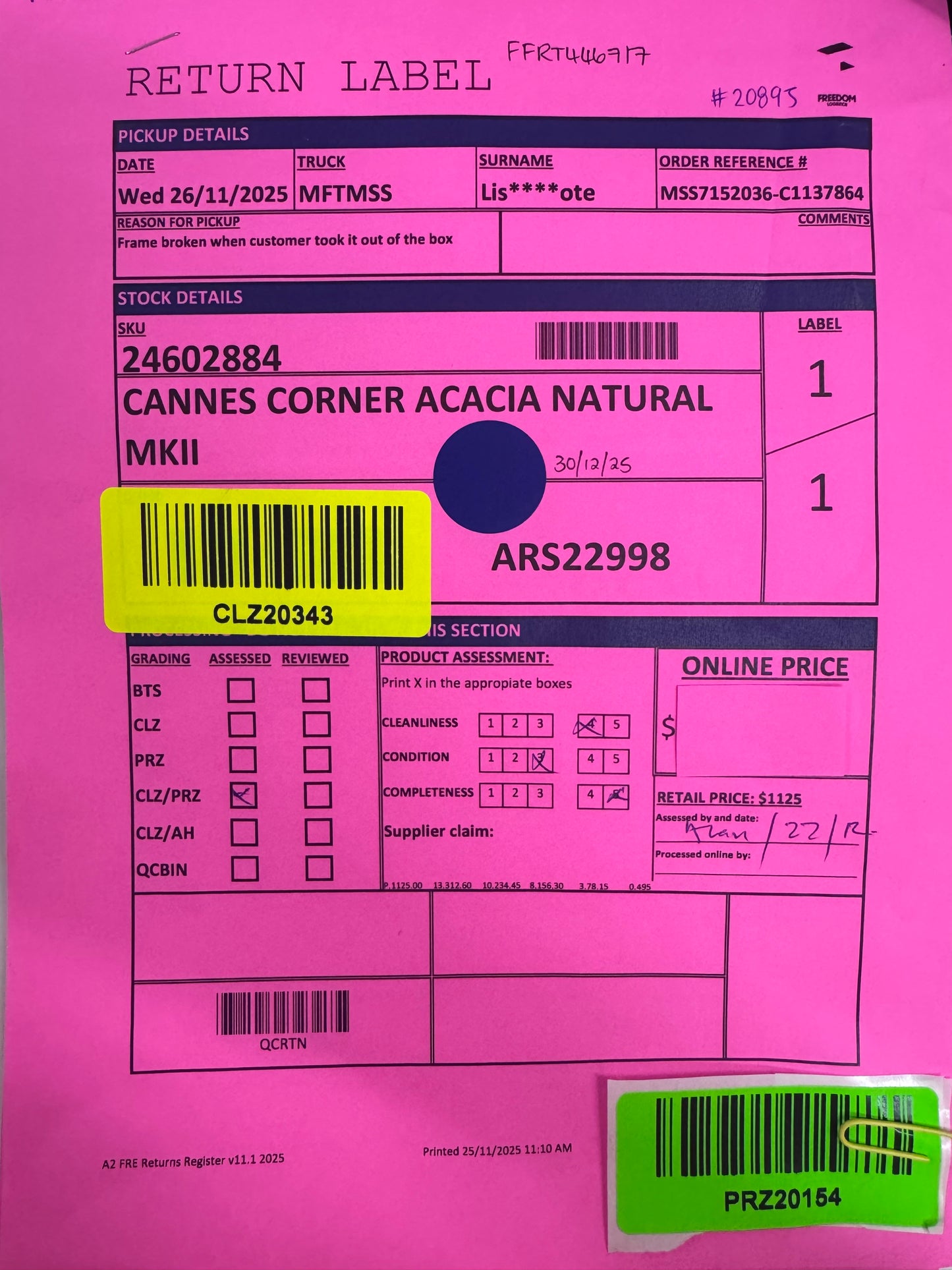 NZ CLZ20343 Cannes Corner Acacia Natural MKII