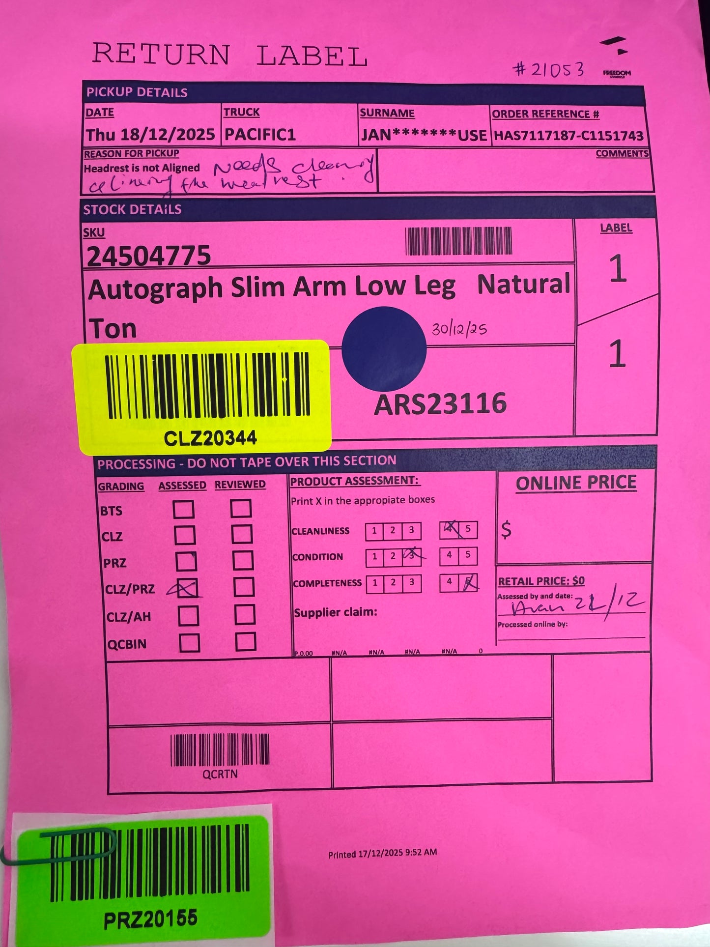 NZ PRZ20155 Autograph Slim Arm Low Leg Natural Ton