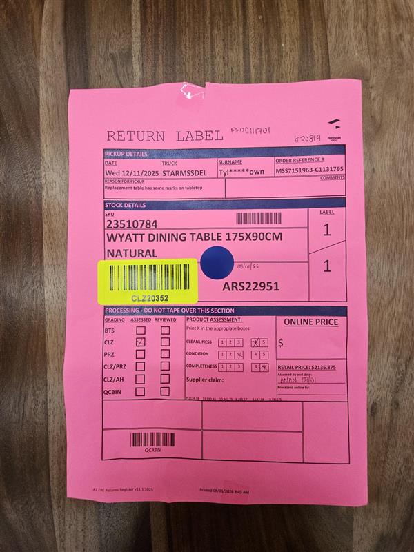 NZ CLZ20352 Wyatt Dining Table 175x90CM Natural