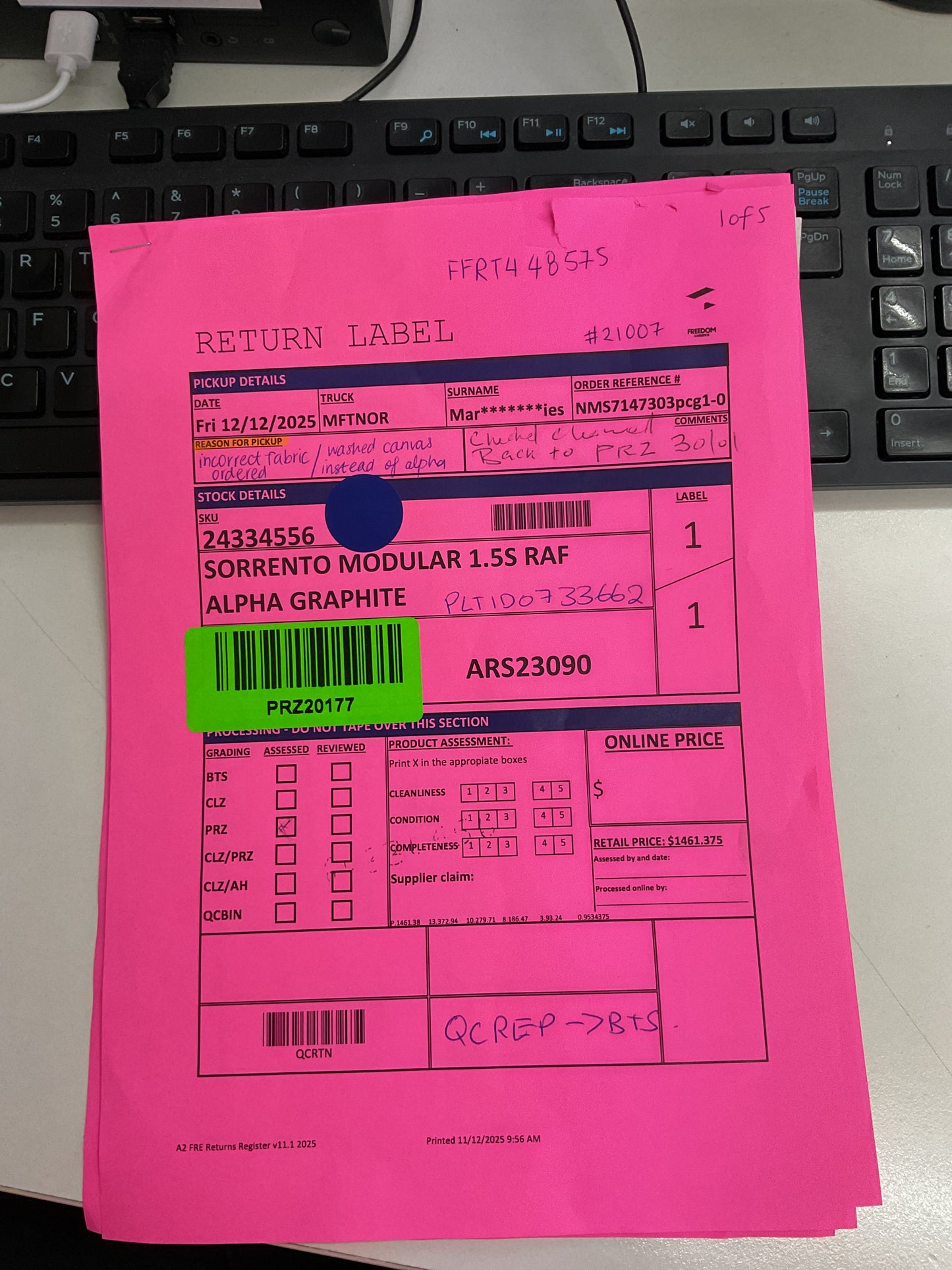 NZ PRZ20177 Sorrento Modular Alpha Graphite 5pc