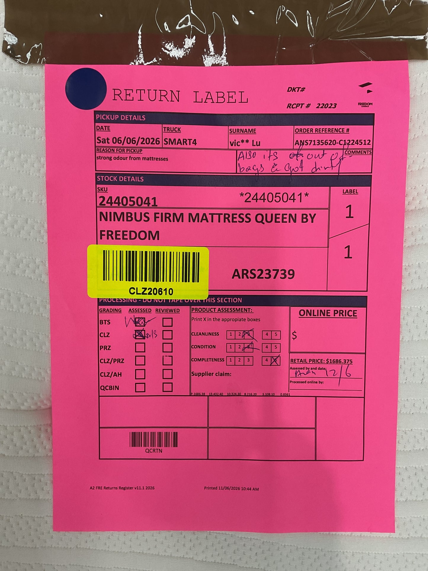 NZ CLZ20610 1 PCE NIMBUS FIRM MATTRESS QUEEN BY FREEDOM