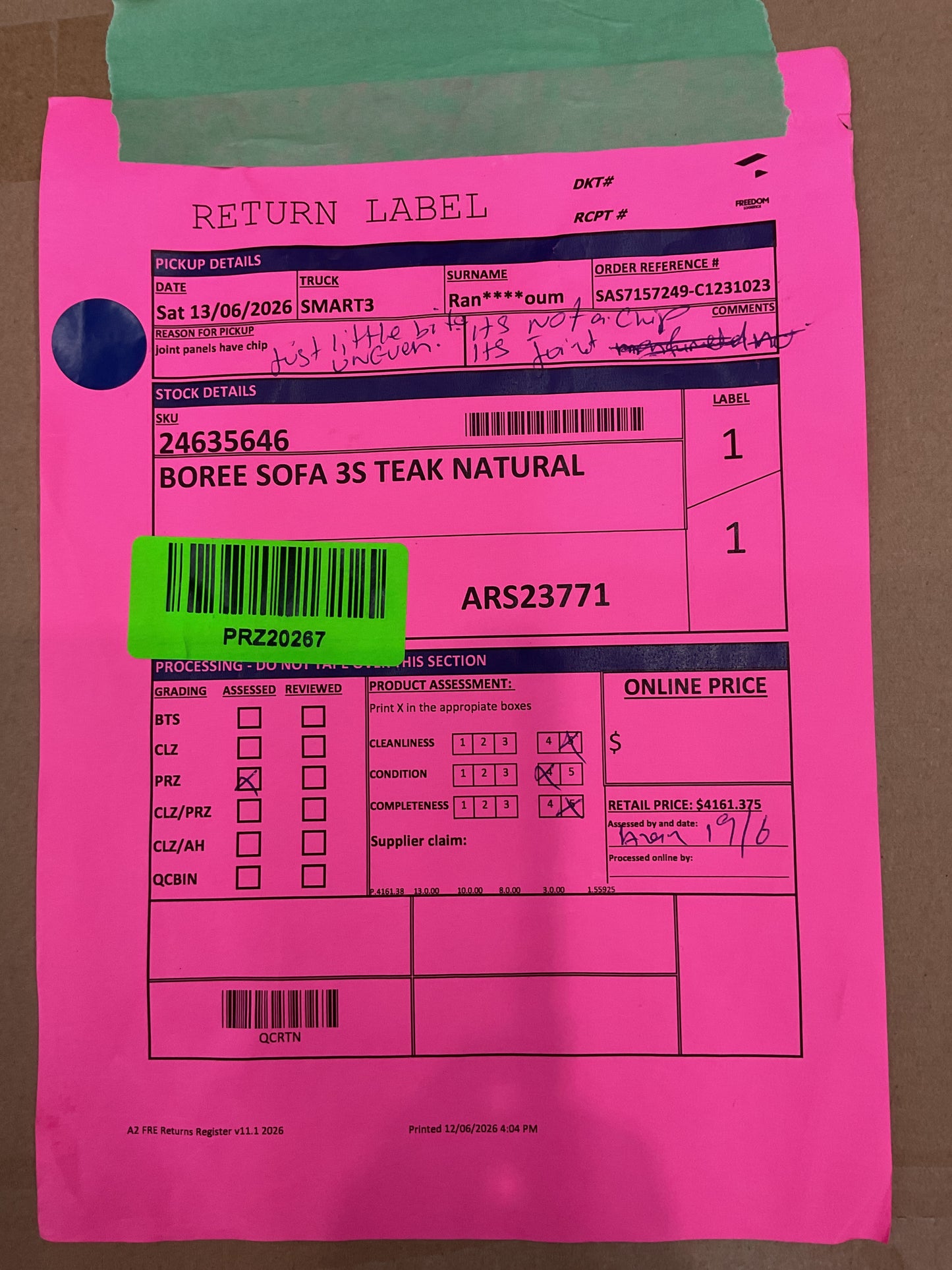 NZ PRZ20267 1 PCE BOREE SOFA 3S TEAK NATURAL