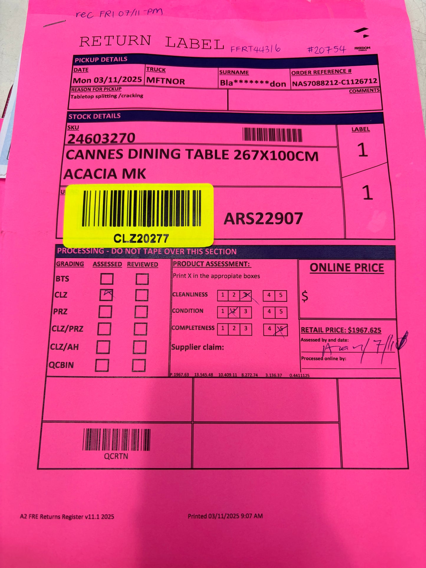 NZ CLZ20277 Cannes Dining Table 267x100cm Acacia MKII