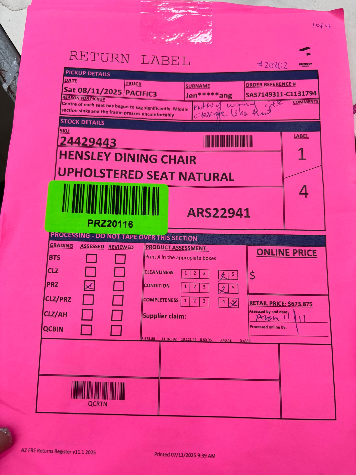 NZ PRZ20116 Hensley Dining Chair Upholstered Seat Natural