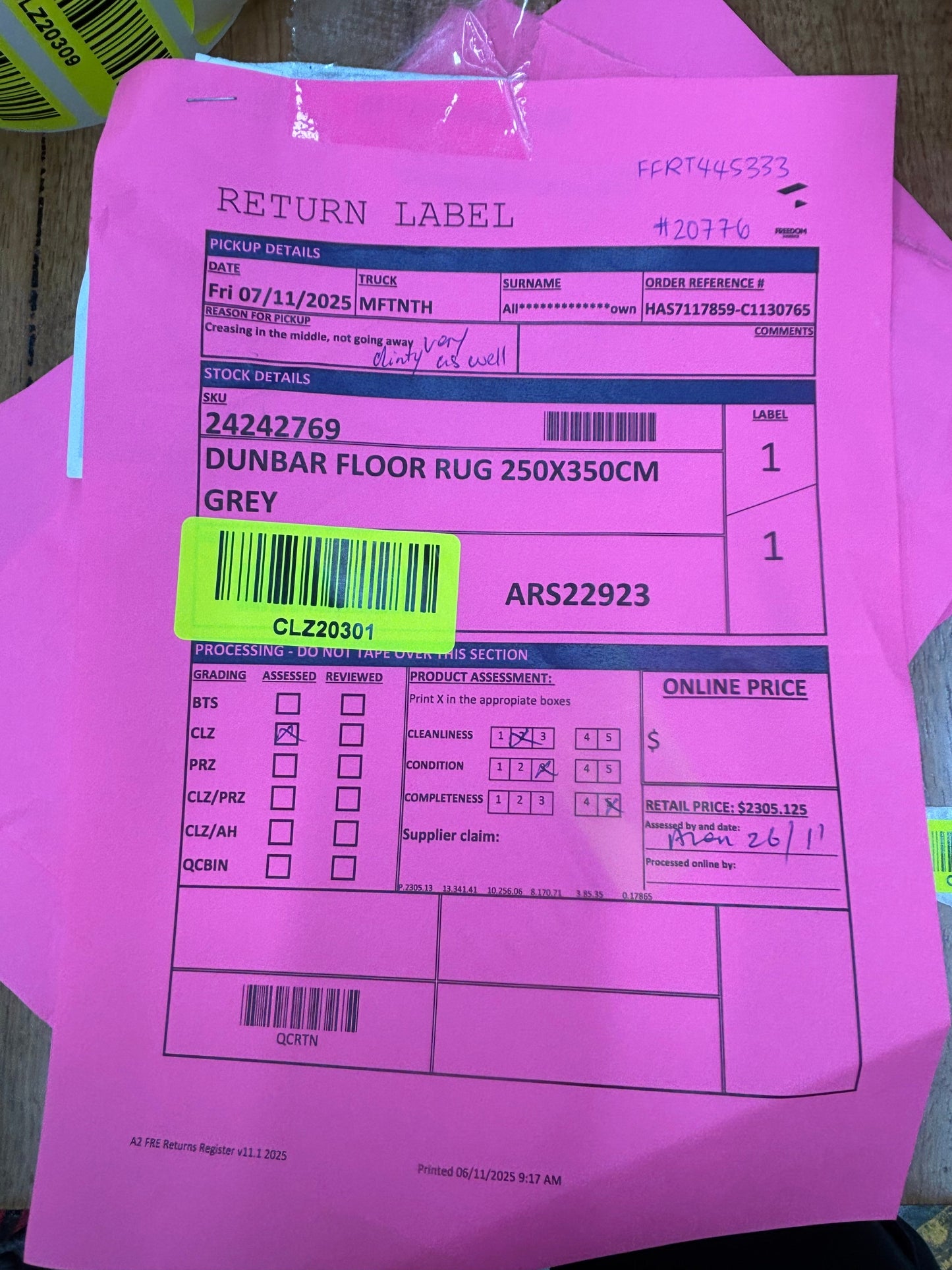 NZ CLZ20301 Dunbar Floor Rug 250x350cm Grey