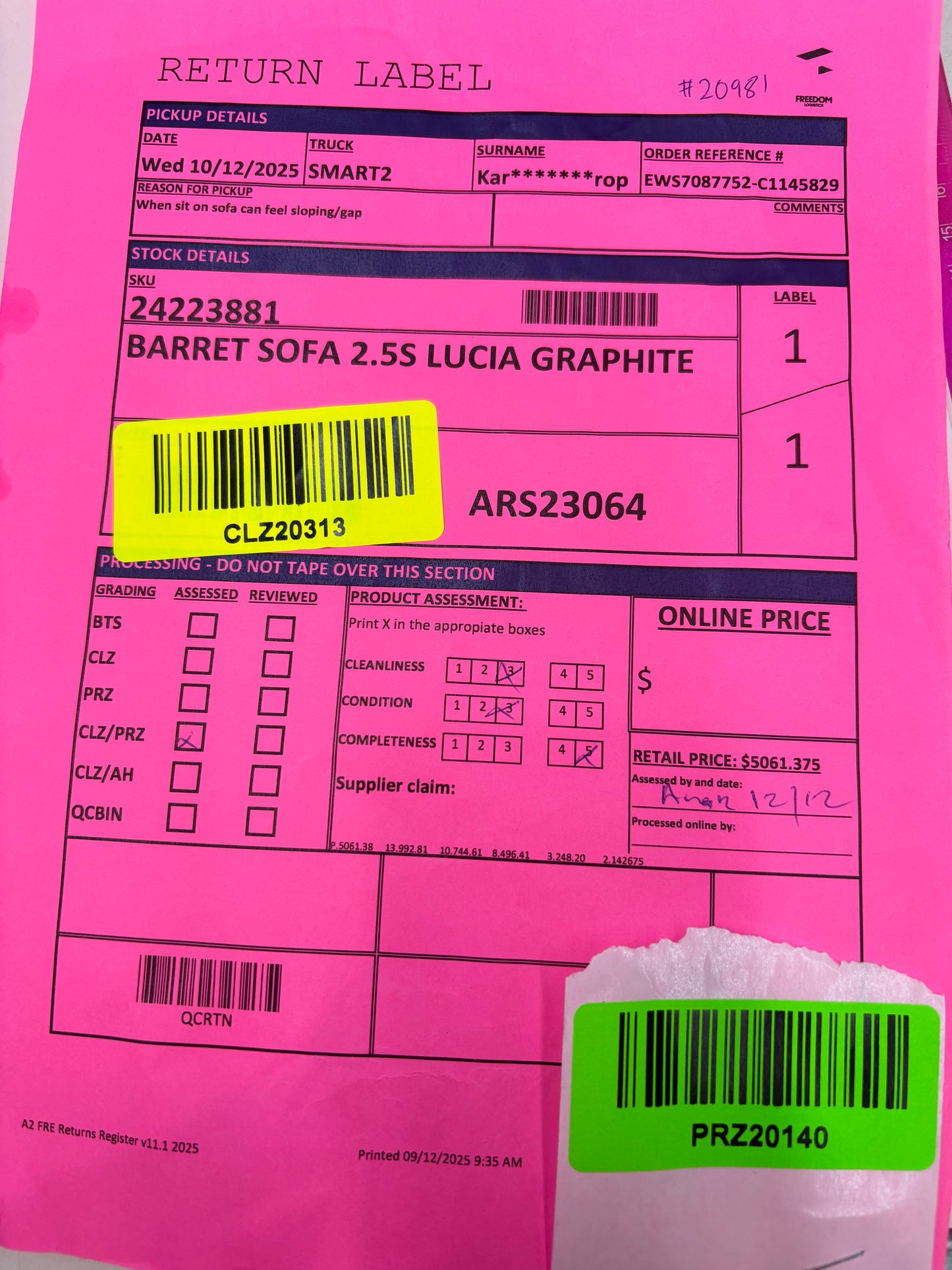 NZ PRZ20140 Barret Sofa 2.5S Lucia Graphite