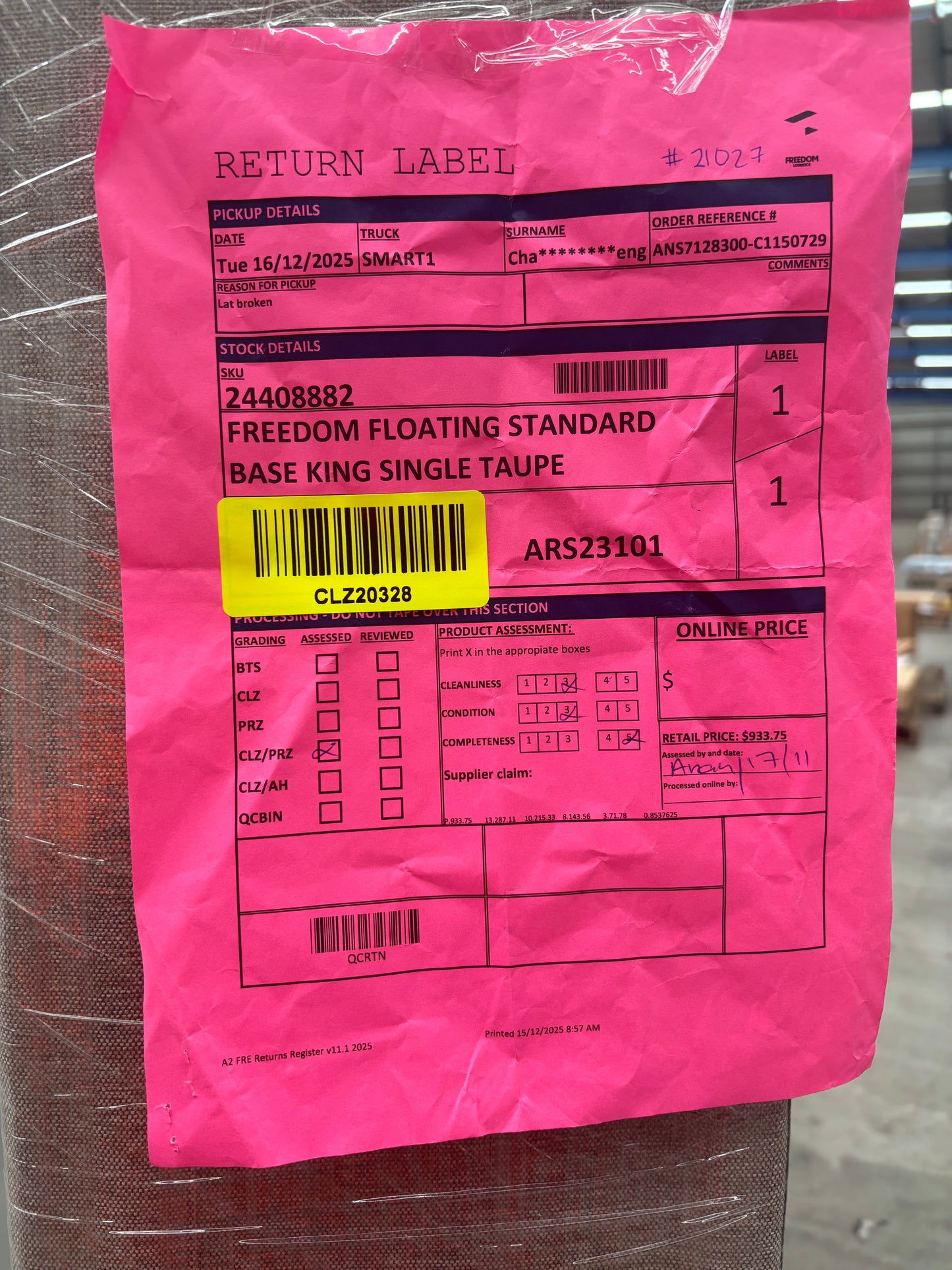 NZ CLZ20328 Freedom Floating Standard Base King Single Taupe