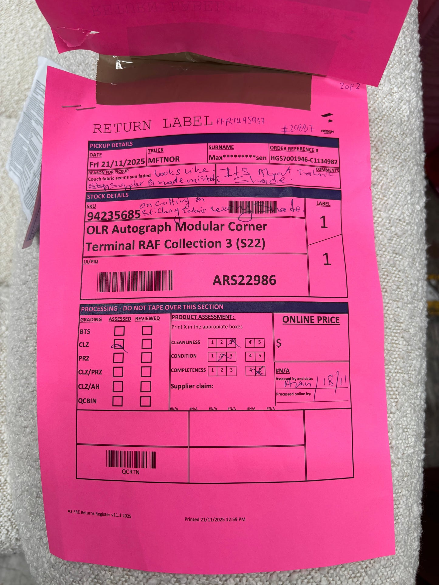 NZ CLZ20334 OLR Autograph Modular 2S LAF & Modular Corner