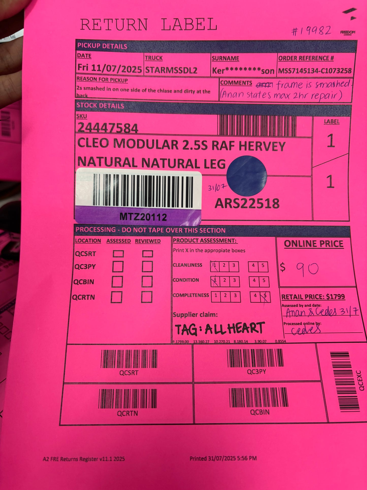 NZ MTZ20112 Cleo Mod 2.5S RAF & Mod Chaise LAF Hervey Natural