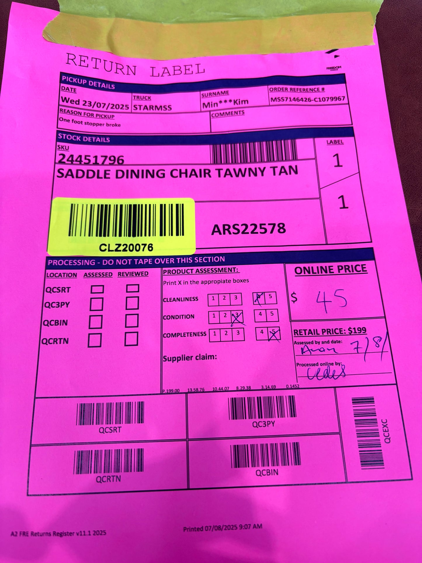 NZ CLZ20076 Saddle Dining Chair Tawny Tan