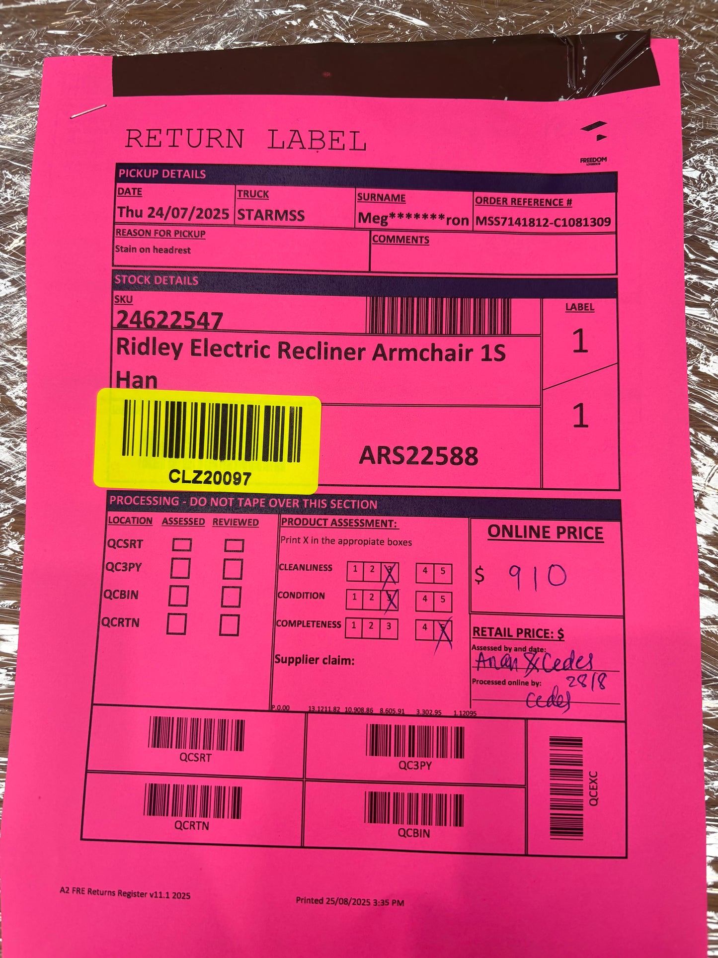 NZ CLZ20097 Ridley Electric Recliner Armchair 1S