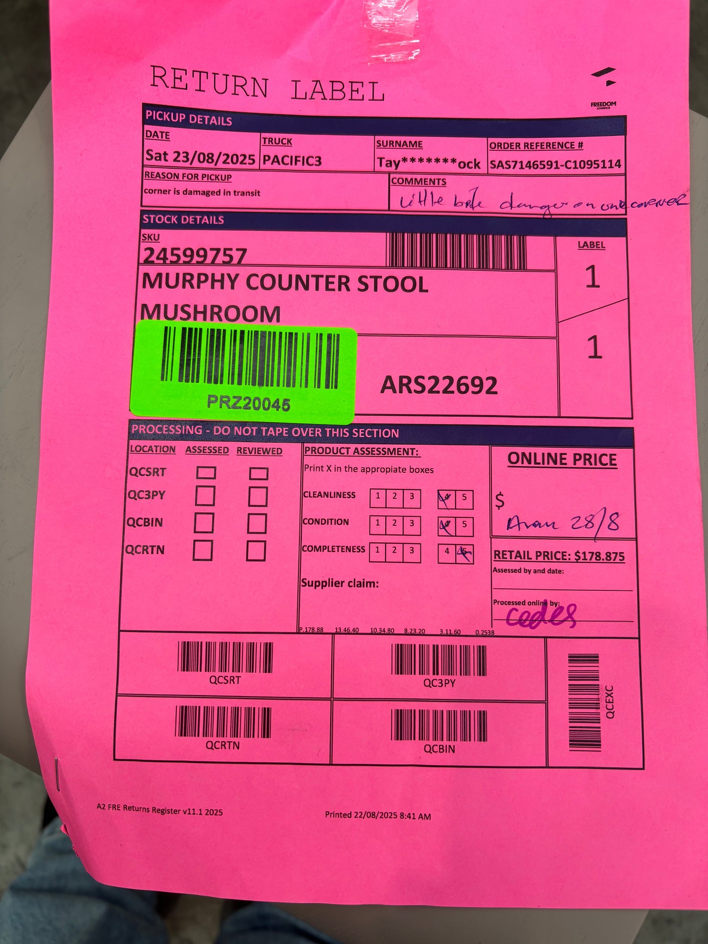 NZ PRZ20045 Murphy Counter Stool Mushroom