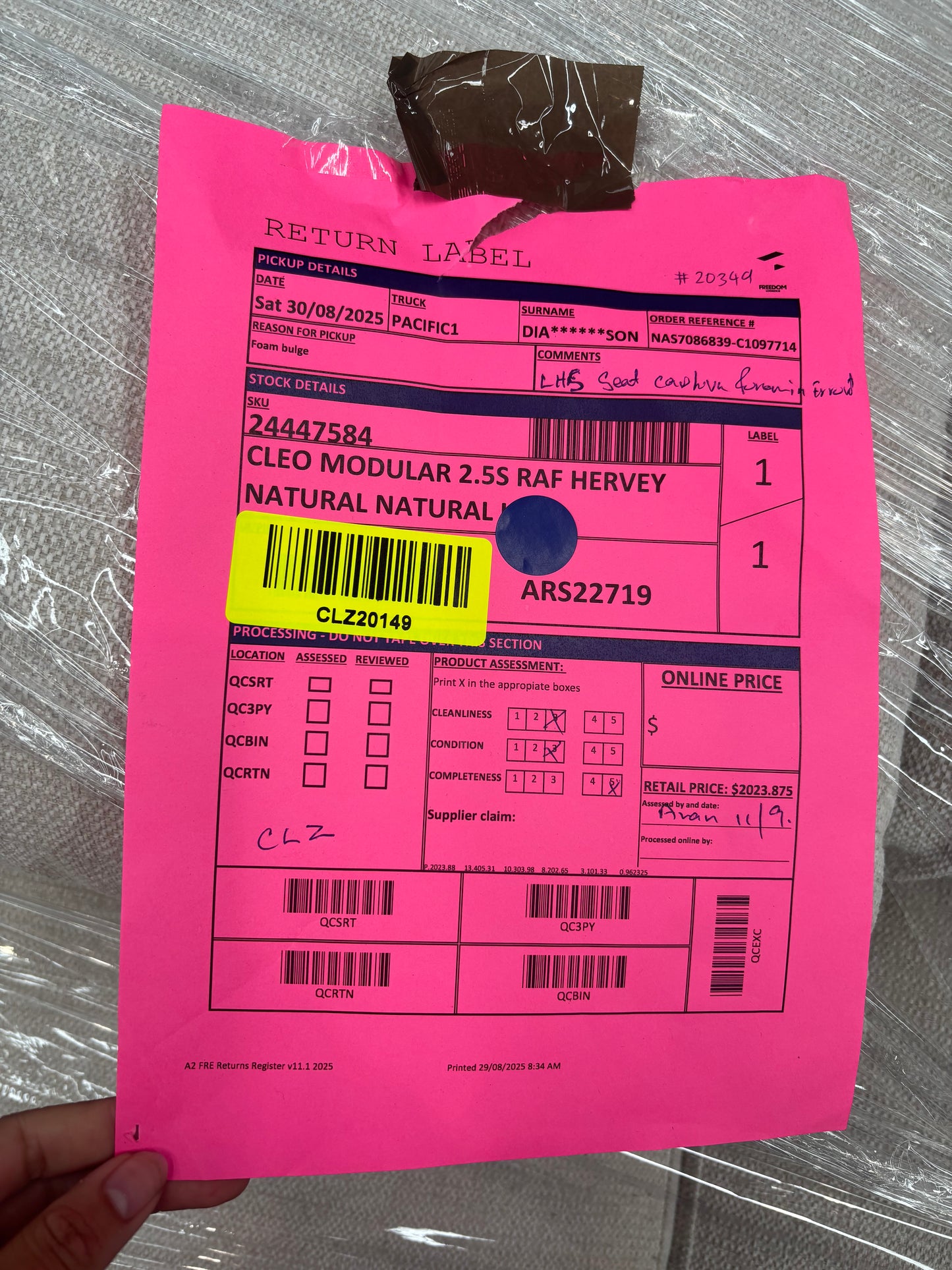 NZ CLZ20149 Cleo Modular 2.5S RAF Hervey Natural