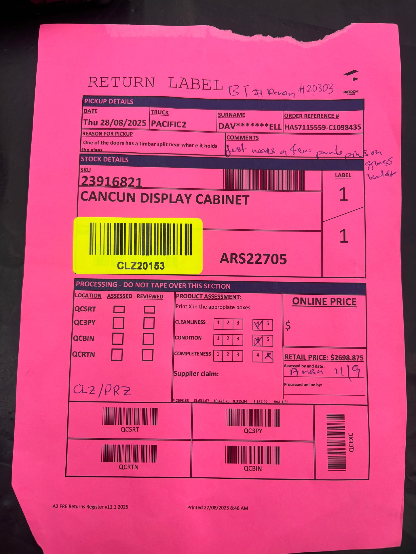 NZ PRZ20061 Cancun Display Cabinet