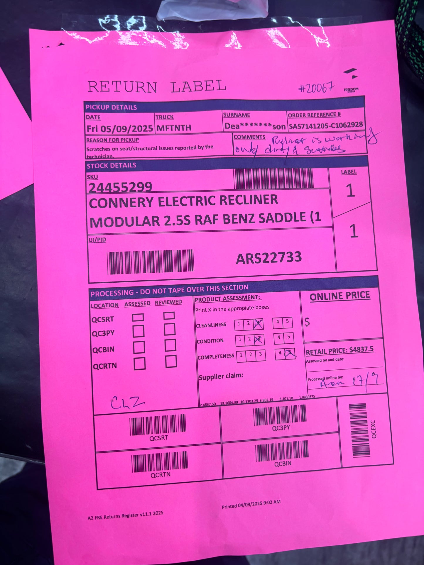 NZ CLZ20157 Connery Recliner Modular 2pc Set Benz Saddle