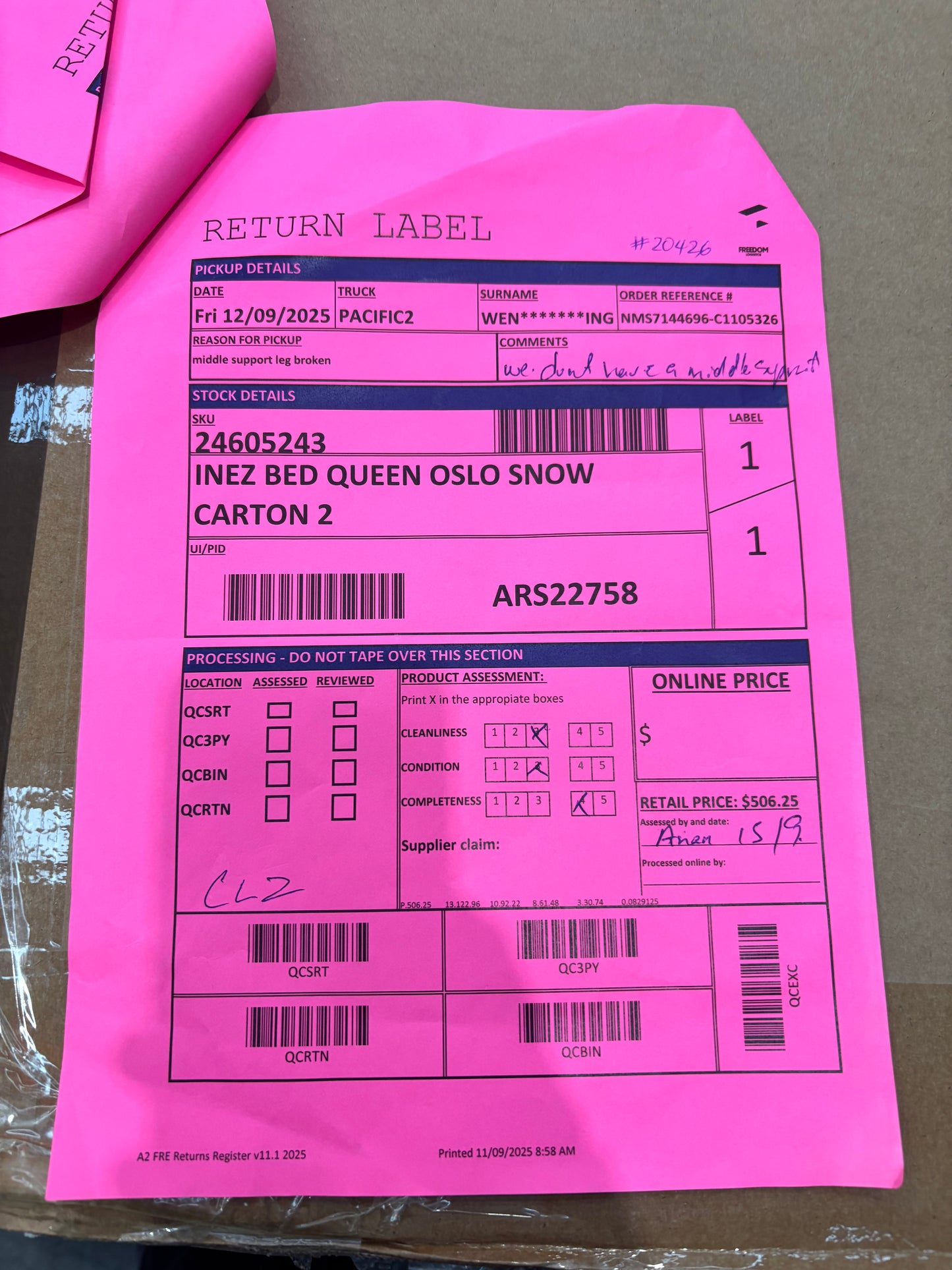 NZ CLZ20165 Inez Bed Queen Oslo Snow Set