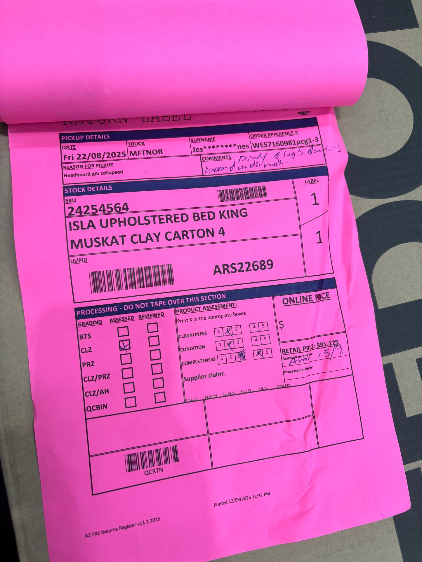 NZ CLZ20166 Isla Upholstered Bed King Muskat Clay Set