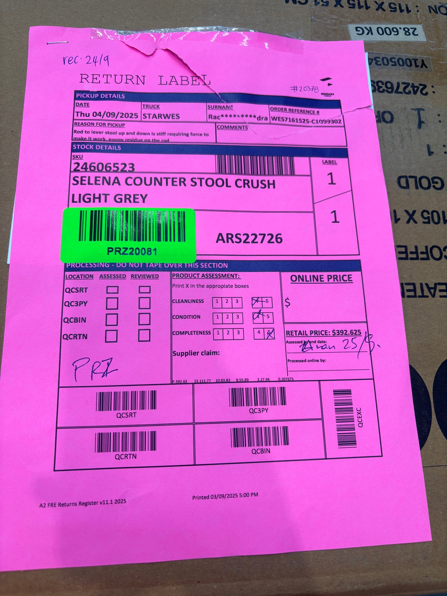 NZ PRZ20081 Selena Counter Stool Crush Light Grey