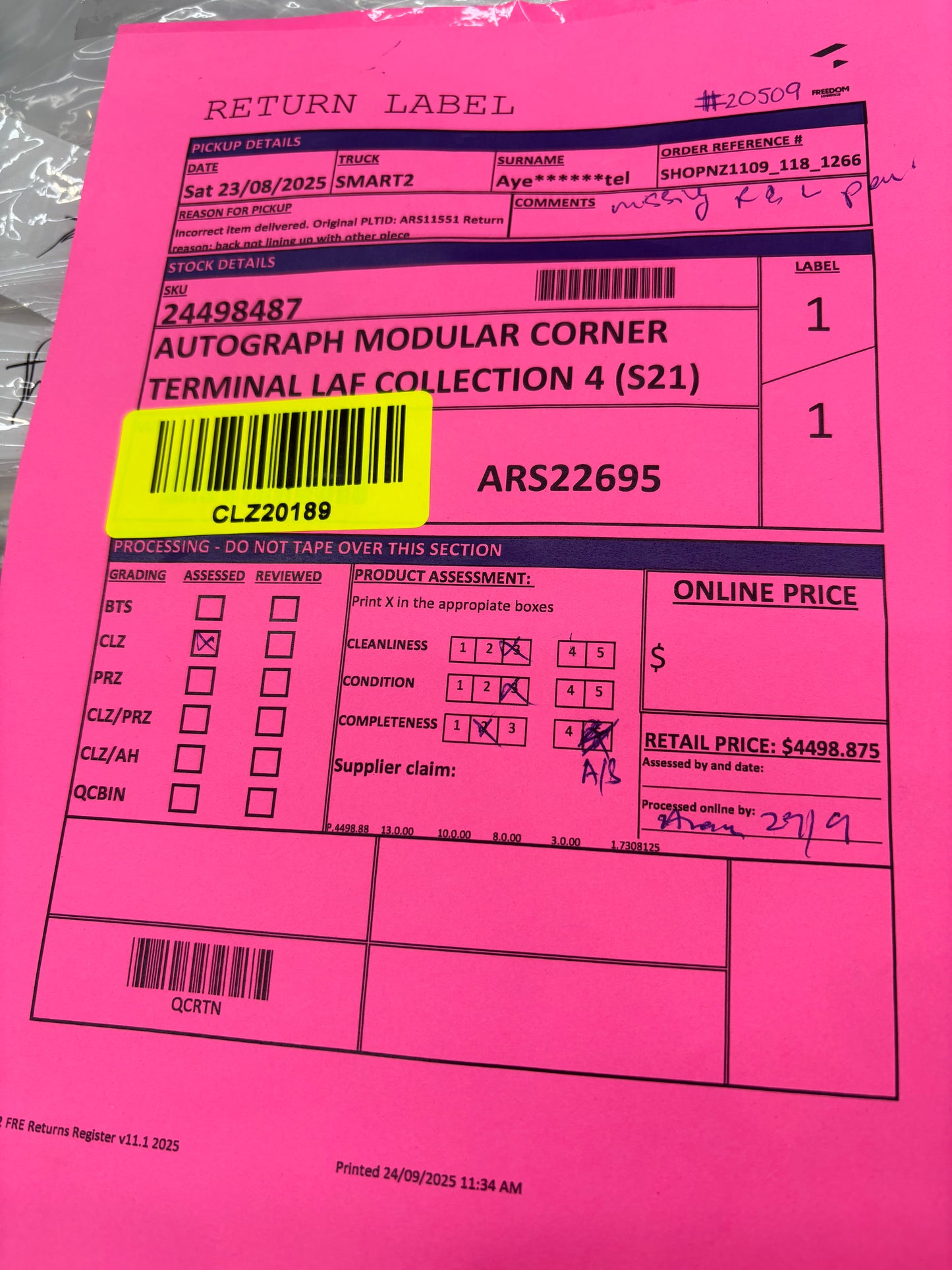 NZ CLZ20189 Autograph Modular Corner Terminal LAF Collection 4 (S21)