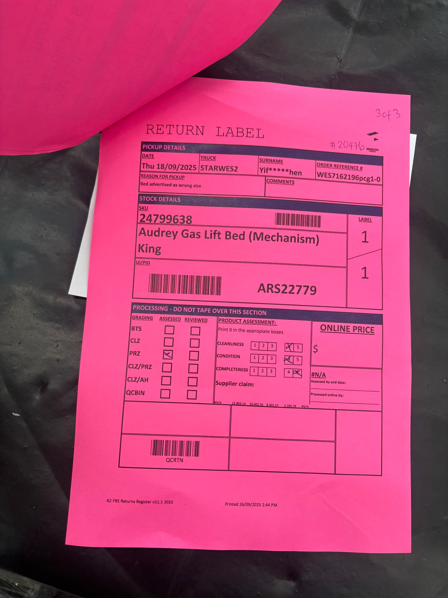 NZ PRZ20085 Audrey Gaslift Channeled Headboard King