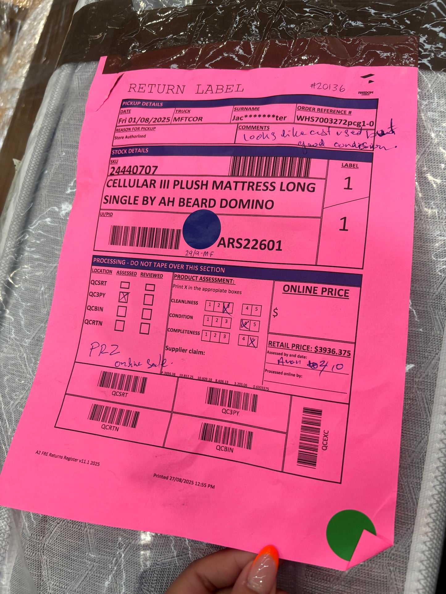 NZ PRZ20088 Cellular III Plush Mattress Long Single by AH Beard Domino