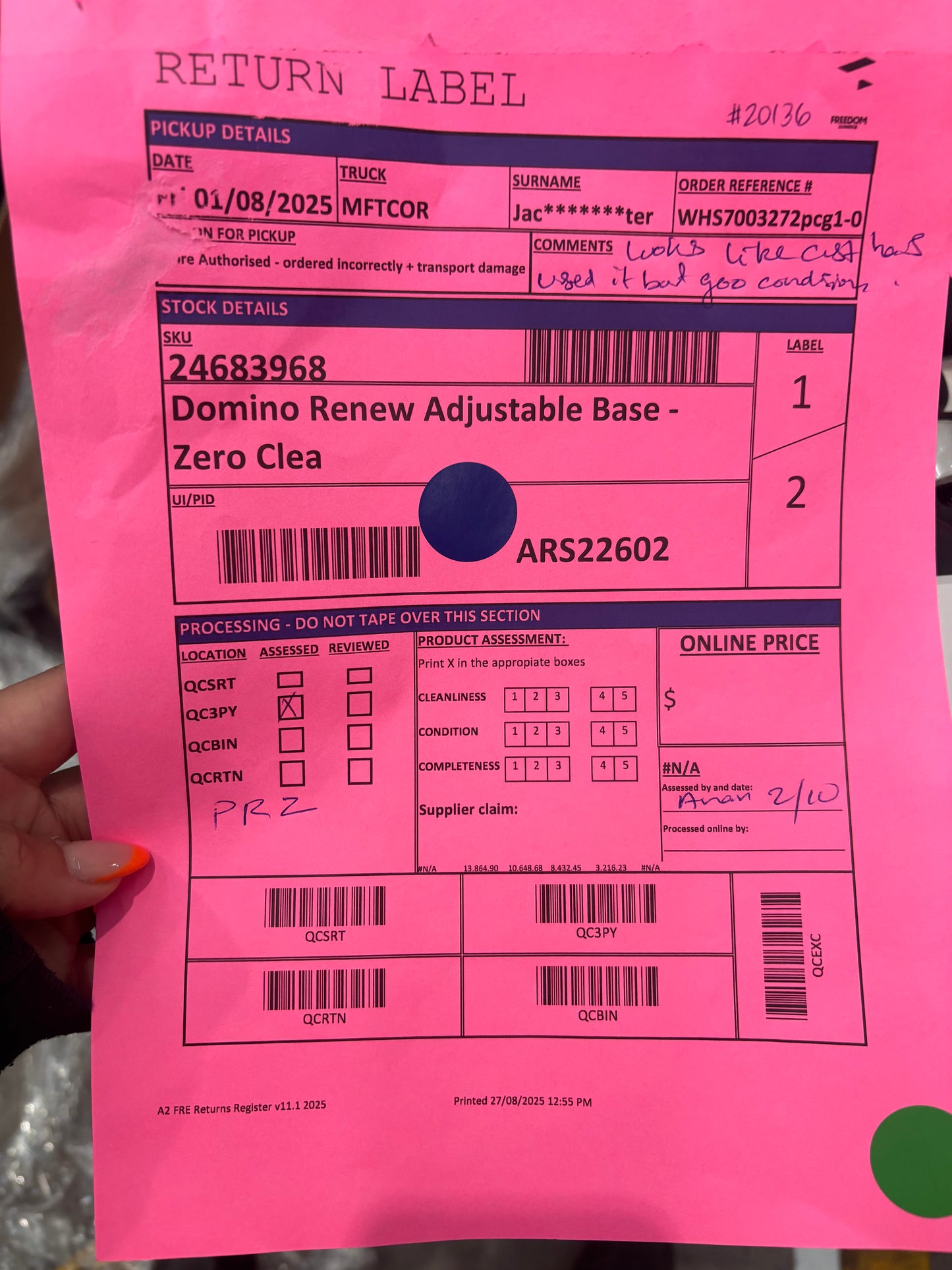 NZ PRZ20086 Domino Renew Adjustable Base - Zero Clearance | Long Single | Carbon