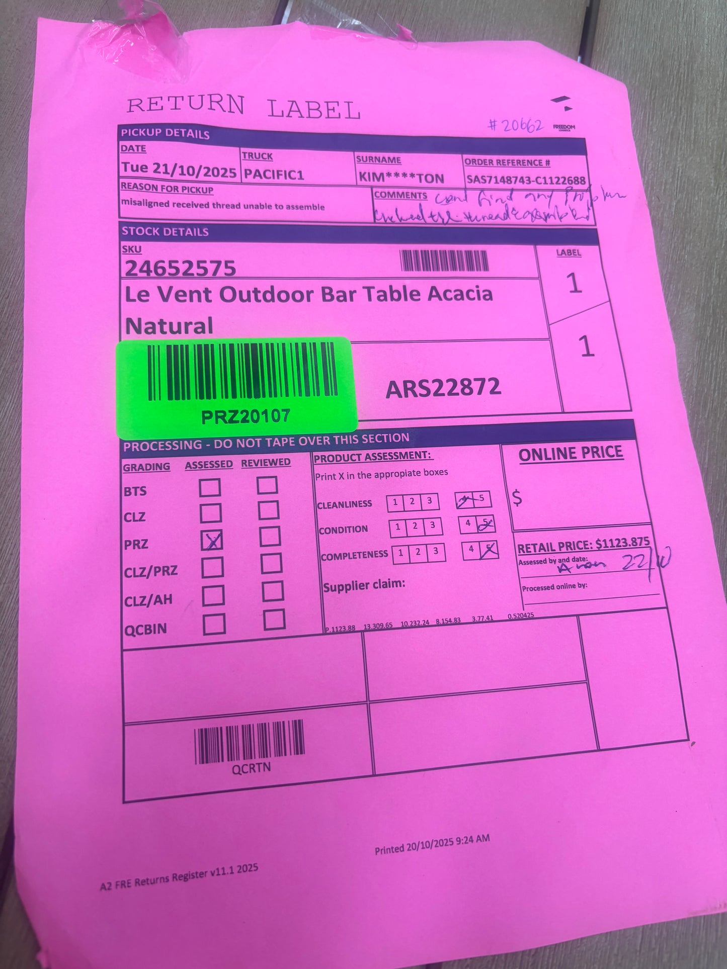 NZ PRZ20107 Le Vent Outdoor Bar Table Acacia Natural