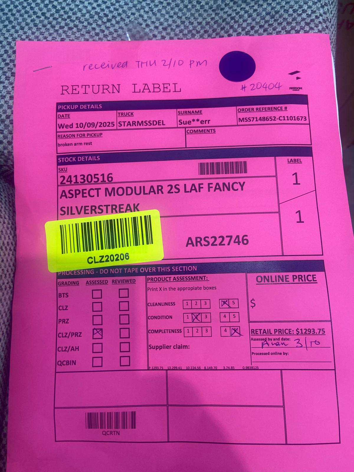 NZ CLZ20206 Aspect Modular 2S LAF Fancy Silverstreak