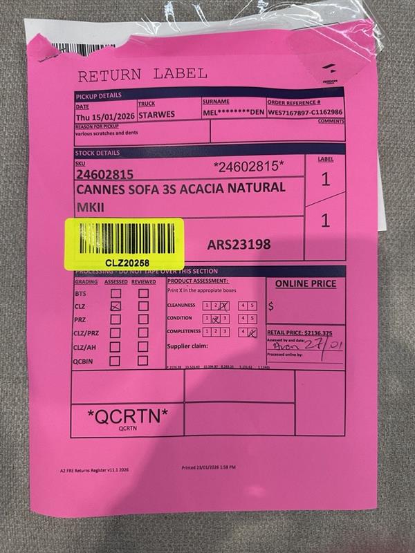 NZ CLZ20258 Cannes Sofa 3S Acacia Natural