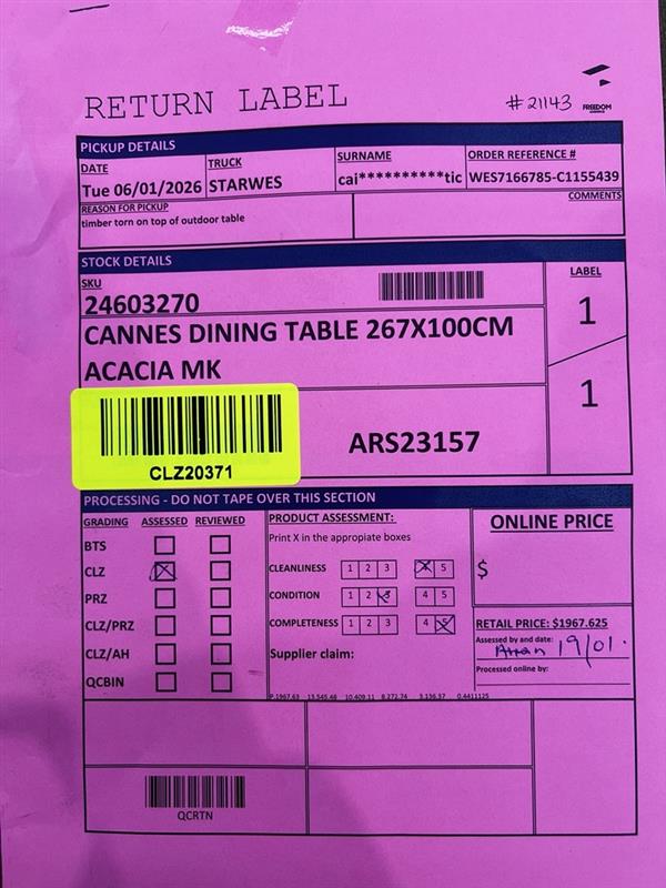 NZ CLZ20371 Cannes Dining Table 267x100CM Acacia MK