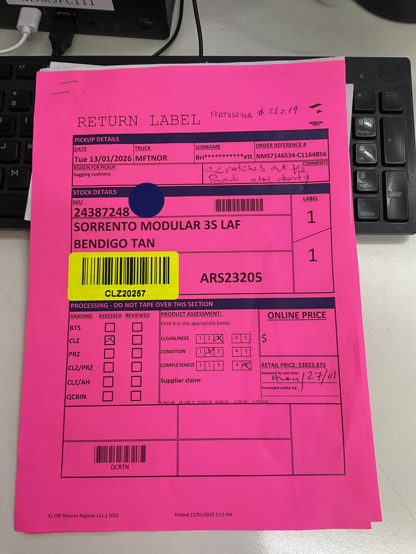 NZ CLZ20257 Sorrento Modular 3S Bendigo Tan