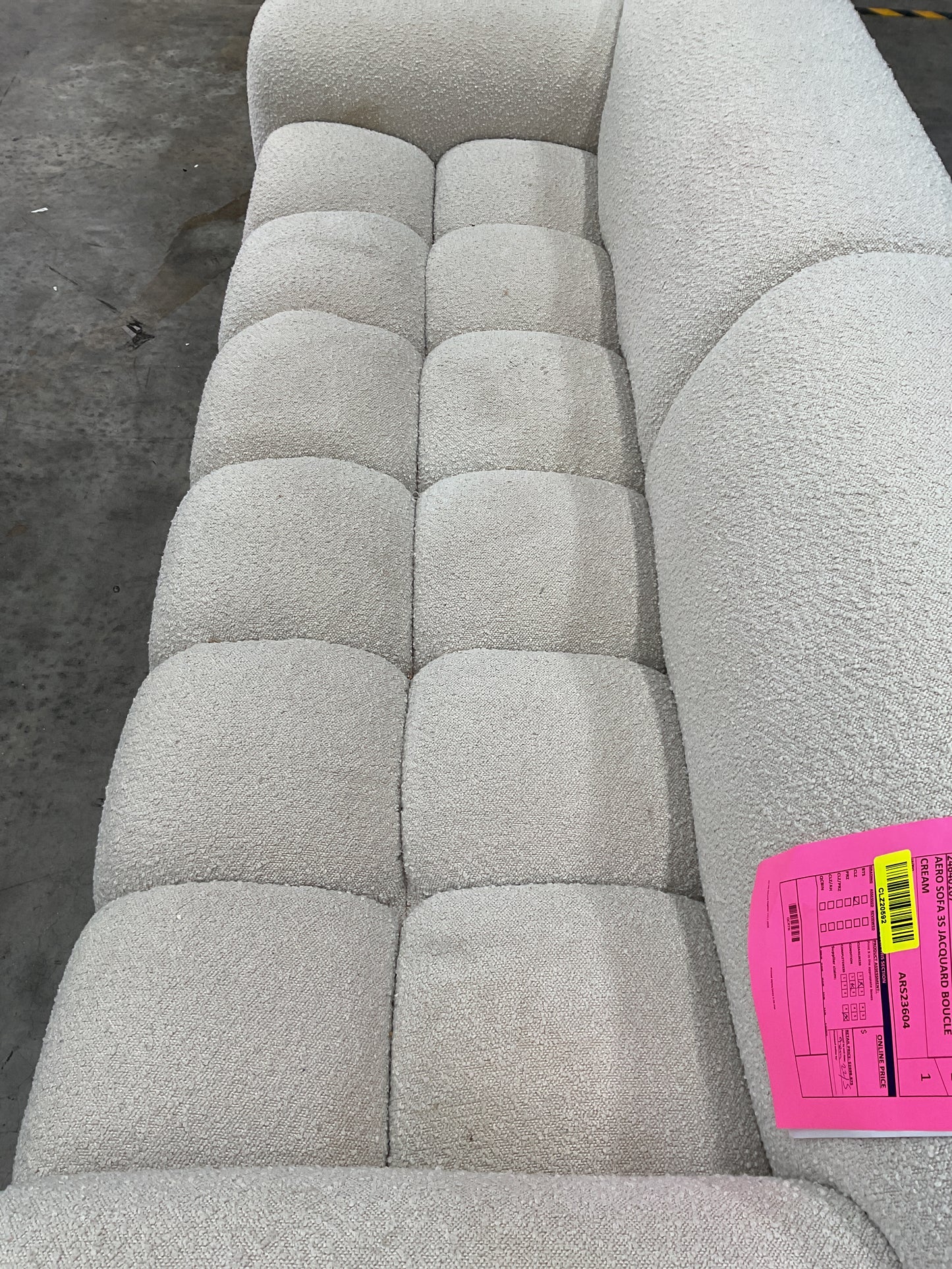 NZ CLZ20592 1 PCE AERO SOFA 3S JACQUARD BOUCLE CREAM