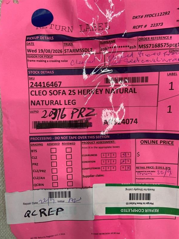 NZ PRZ20316 2 PCE CLEO SOFA 3S HERVEY NATURAL LEG