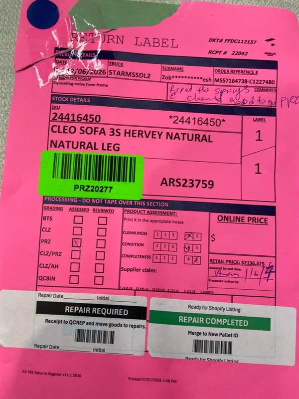 NZ PRZ20277 1 PCE CLEO SOFA 3S HERVEY NATURAL LEG