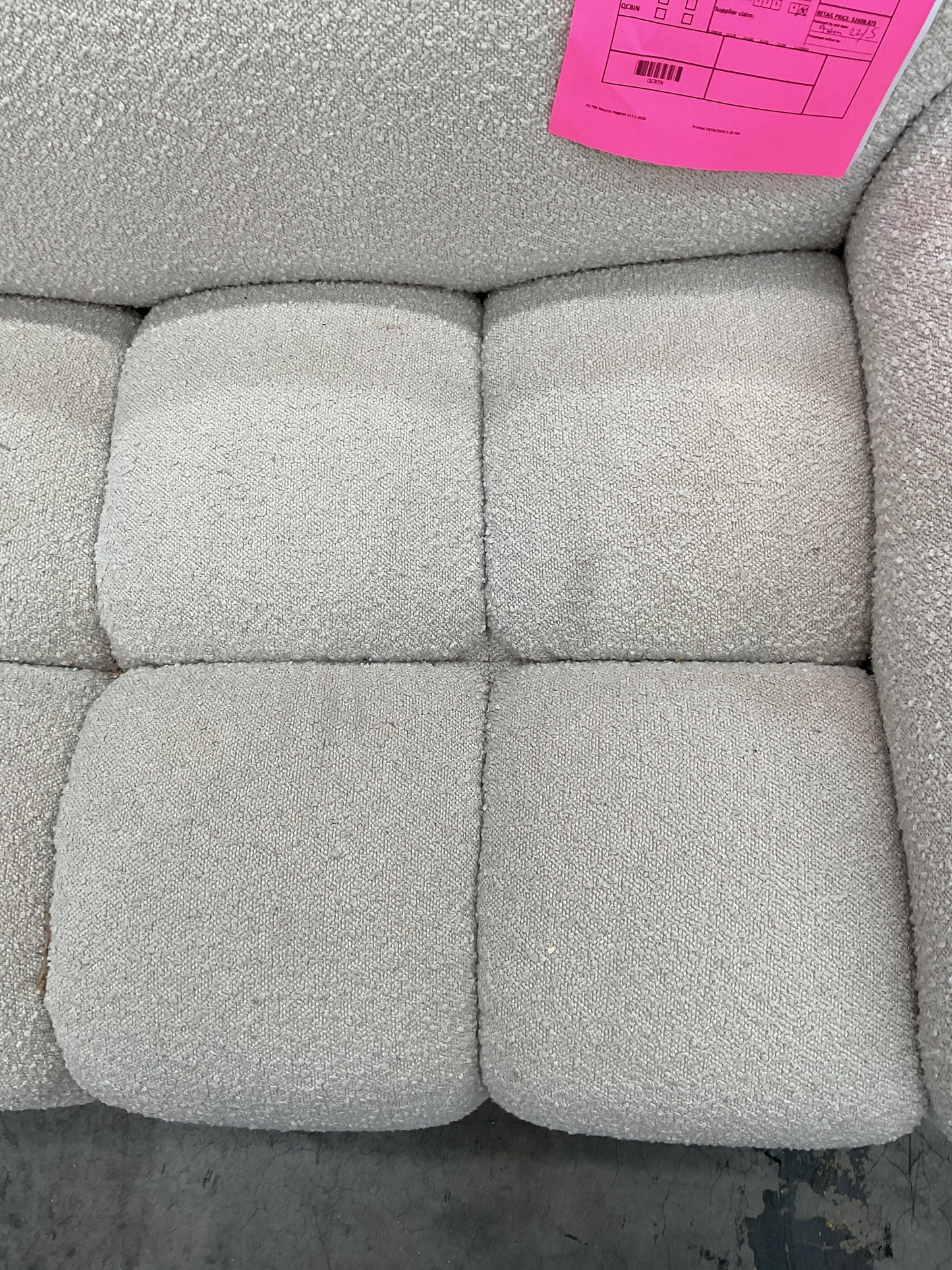 NZ CLZ20592 1 PCE AERO SOFA 3S JACQUARD BOUCLE CREAM