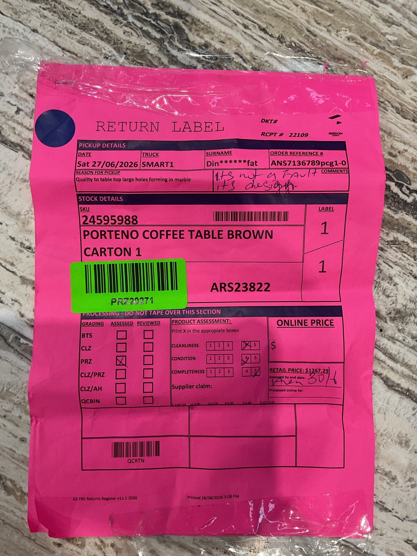 NZ PRZ20271 2 PCE PORTENO COFFEE TABLE BROWN CARTON 1 & 2
