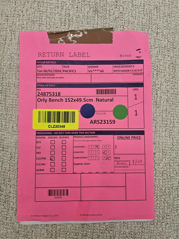 NZ PRZ20157 Orly Bench 152x49.5CM Natural