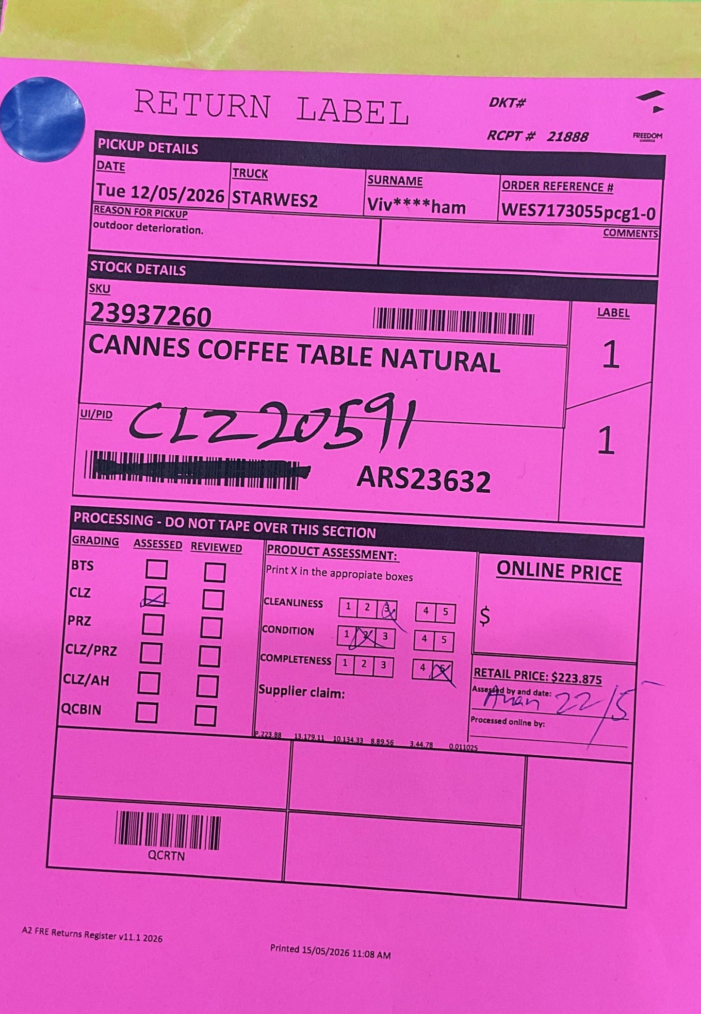 NZ CLZ20591 3 PCE CANNES S19 SOFA 3S CHARCOAL