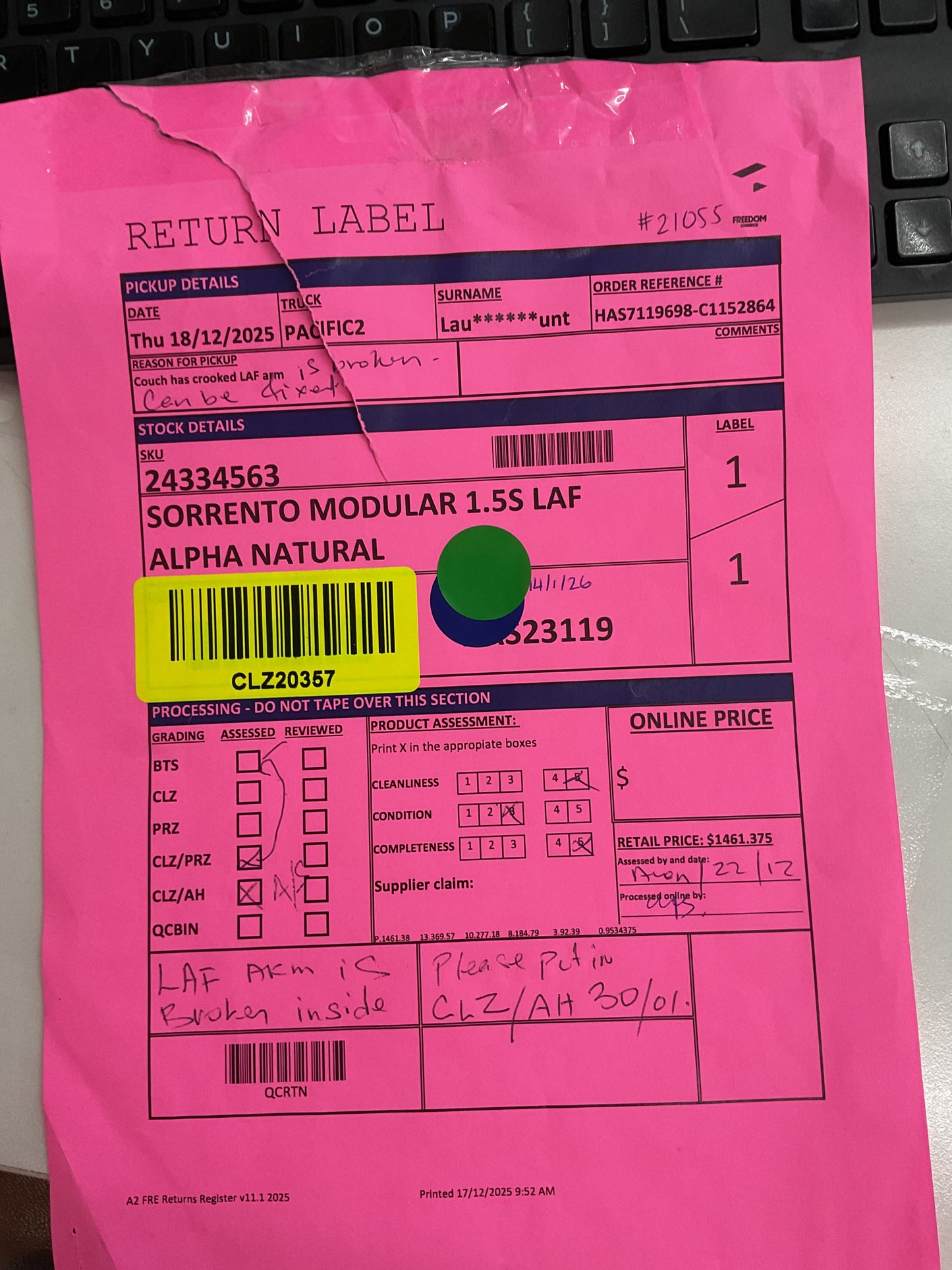 NZ CLZ20357 Sorrento Modular 1.5S Alpha Natural