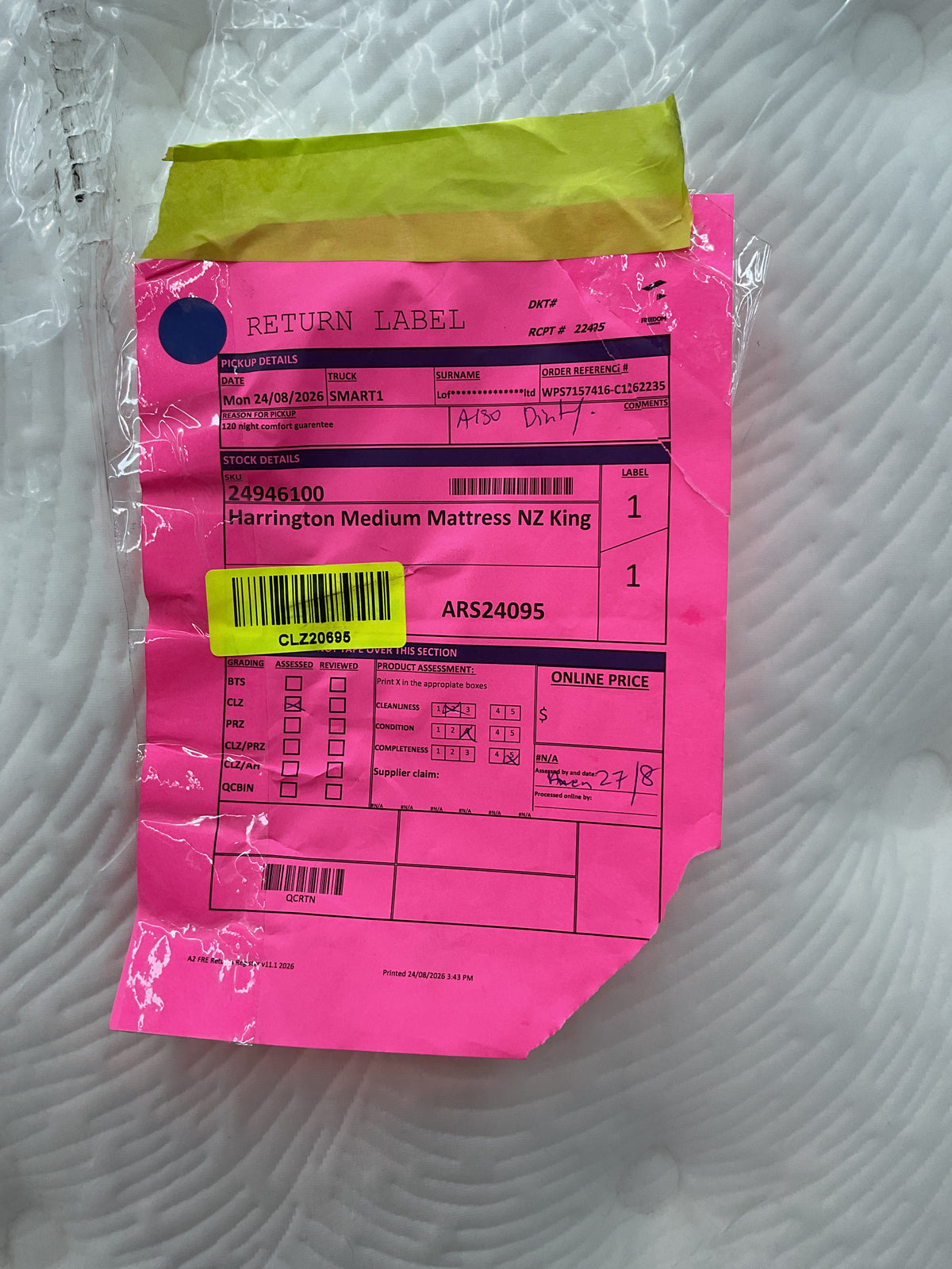 NZ CLZ20695 1 PCE HARRINGTON MEDIUM MATTRESS NZ KING FREEDOM RESTORE