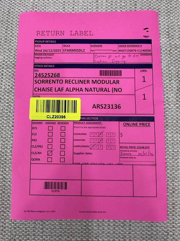 NZ CLZ20396 Sorrento Recliner Modular Chaise LAF Alpha Natural