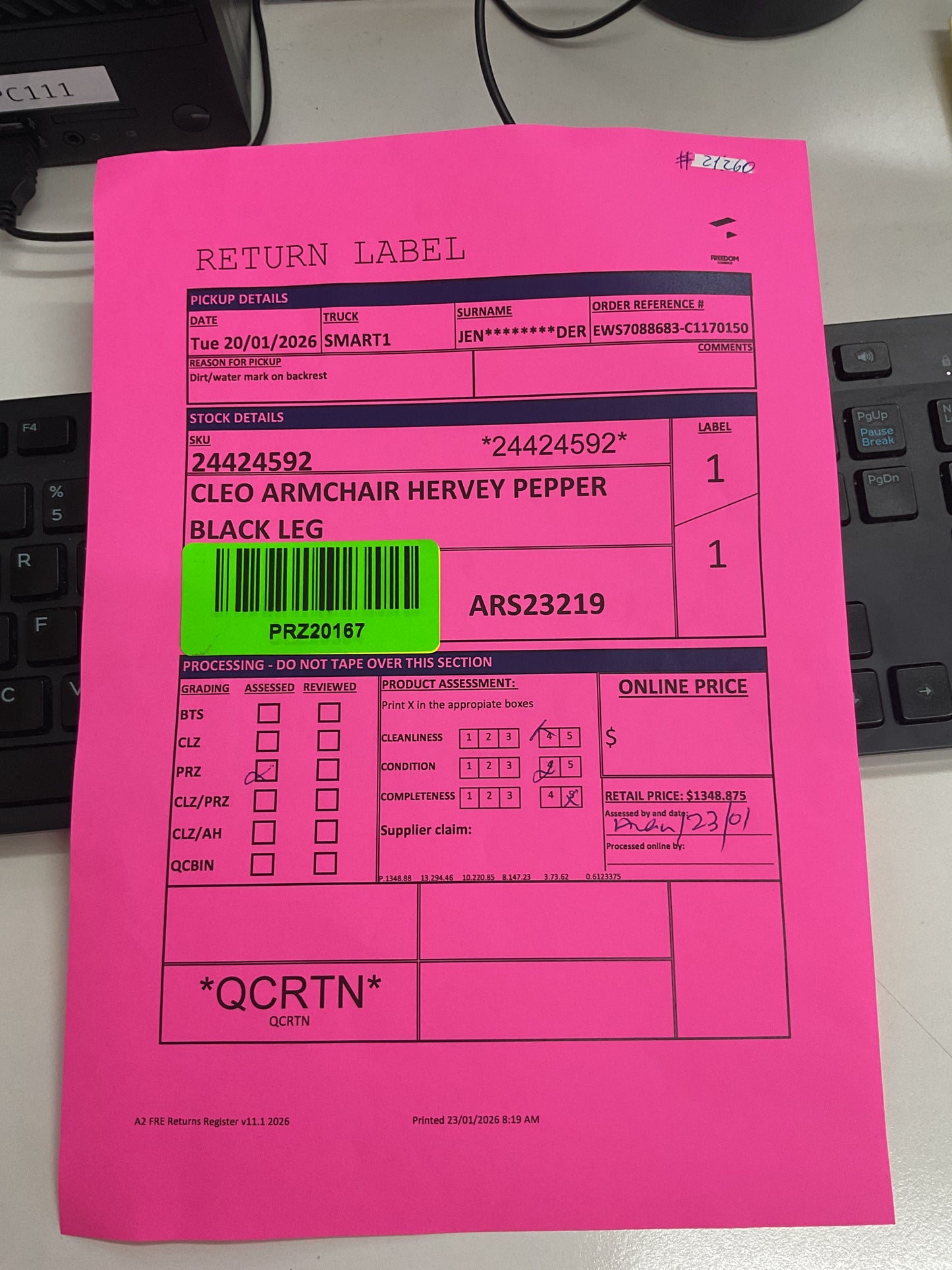 NZ PRZ20167 Cleo Armchair Hervey Pepper Black leg