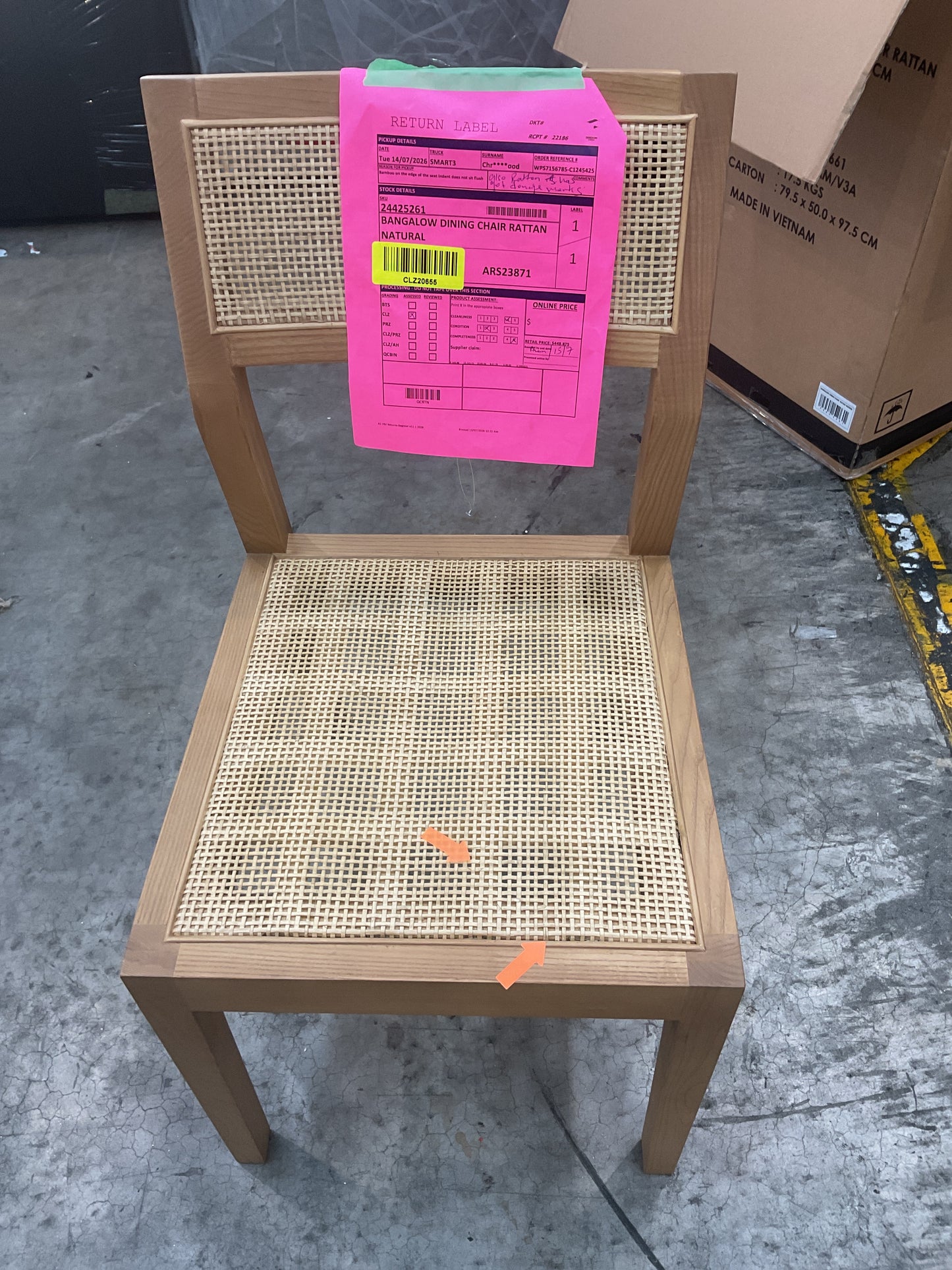 NZ CLZ20655 1 PCE BANGALOW DINING CHAIR RATTAN NATURAL