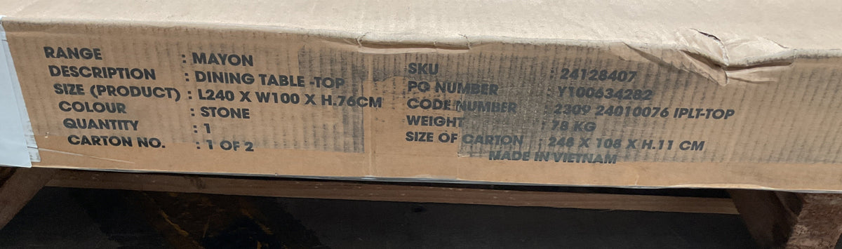 NZ CLZ20690 2 PCE MAYON DINING TABLE STONE CARTON 1 & 2
