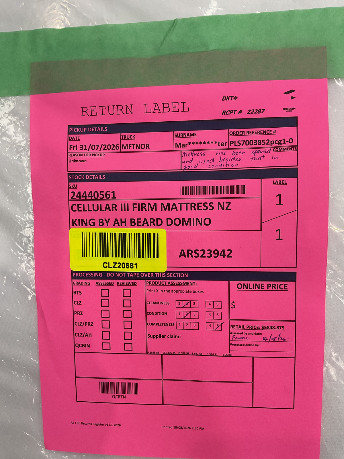 NZ CLZ20681 1 PCE CELLULAR III FIRM MATTRESS NZ KING BY AH BEARD DOMINO